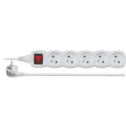 Strend Pro Predlžovací kábel DG-F805BK 1,5m, biely, 5 zásuviek + vypínač