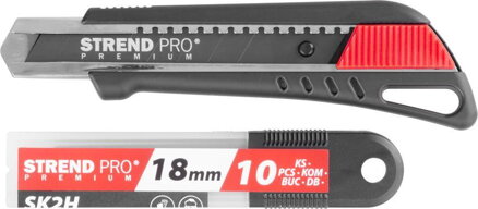 Nôž Strend Pro Premium FD781, SoftTouch, 18 mm, odlamovací, + 10 ks čepelí, set, black line
