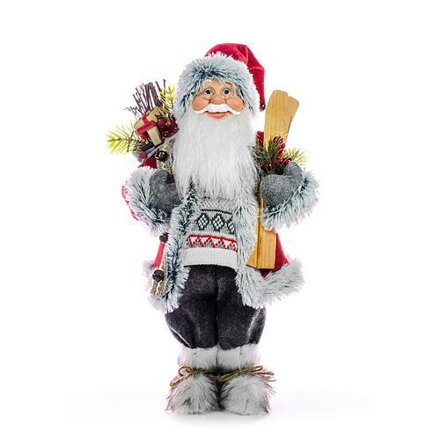 Vianočná dekorácia Santa s lyžami a drevom, 61 cm