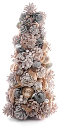 Vianočný stromček MagicHome Vianoce, krémový, prírodný, ozdobený, 38x19 cm