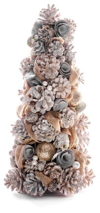 Vianočný stromček krémový, prírodný, ozdobený, 38x19 cm