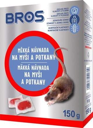 Návnada na myši a potkany Bros, mäkká, 150g