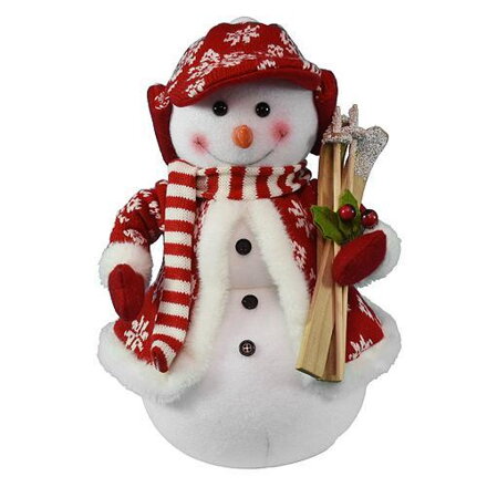 Vianočná dekorácia Snehuliak s lyžami, 30 cm