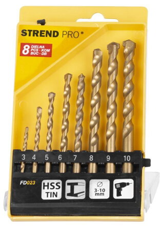 Sada vrtákov STREND PRO FD023, 8 dielna, 3-10 mm, TiN