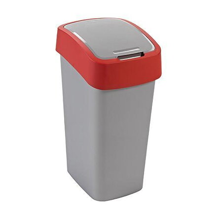 Kôš na odpadky Curver® FLIP BIN 50L, šedostrieborný / červený