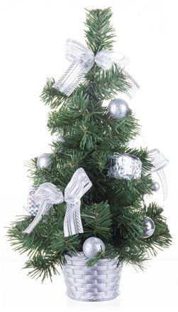 Vianočný stromček MagicHome Vianoce, ozdobený, strieborný, mašľa, 30 cm