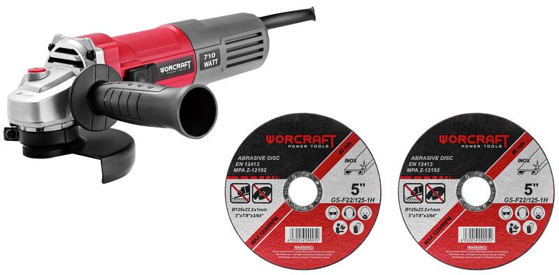 Brúska Worcraft AG08-115P, 710W, 115 mm, M14, uhlová, PROMO + 2 kotúče Brúska Worcraft AG08-115P, 710W, 115 mm, M14, uhlová, PROMO + 2 kotúče