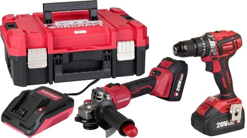Set Worcraft XCUBE001A, ShareSYS, skrutkovač CHD-S20LiBC + uhlová brúska CAG-S20LiBS-125 mm, bezuhlíkové, Toolbox, 2x 4.0 Ah akumulátor, 1x nabíjačka