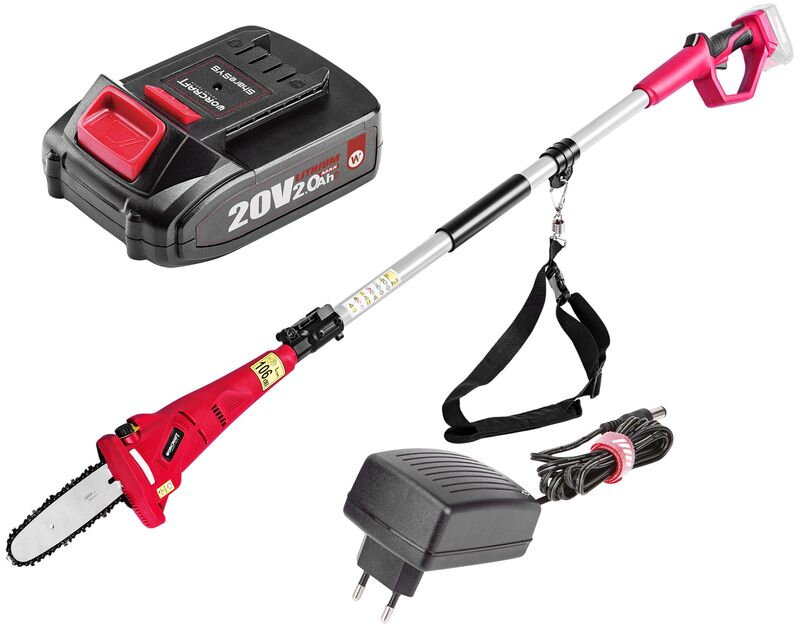 Píla Worcraft CPS-S20Li ShareSYS, 20V Li-Ion, vyvetvovacia, lišta 8" OREGON, teleskopická 188-270 cm, SET 1x 2.0 Ah akumulátor, 1x nabíjačka
