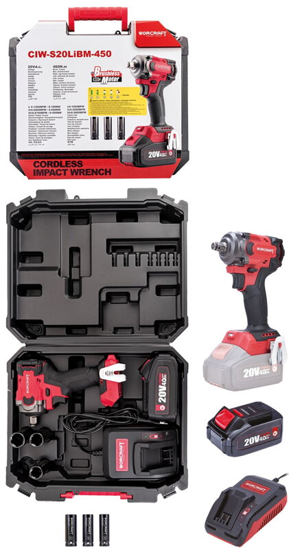 Rázový uťahovák Worcraft CIW-S20LiBM-450 ShareSYS, 20V Li-Ion, 1/2" square, SET Rázový uťahovák Worcraft CIW-S20LiBM-450 ShareSYS, 20V Li-Ion, 1/2" square, SET