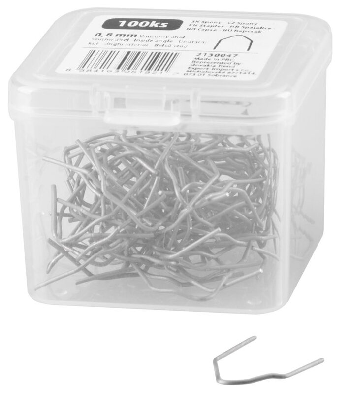 Spona pre pištoľ na zváranie plastov, vnútorný uhol, 0,8 mm, bal. 100 ks Spona pre pištoľ na zváranie plastov, vnútorný uhol, 0,8 mm, bal. 100 ks