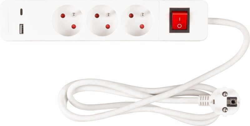 Predlžovací kábel LG-FB603K, 1,4 m, 3× zásuvka + vypínač, USB A/C Predlžovací kábel LG-FB603K, 1,4 m, 3× zásuvka + vypínač, USB A/C