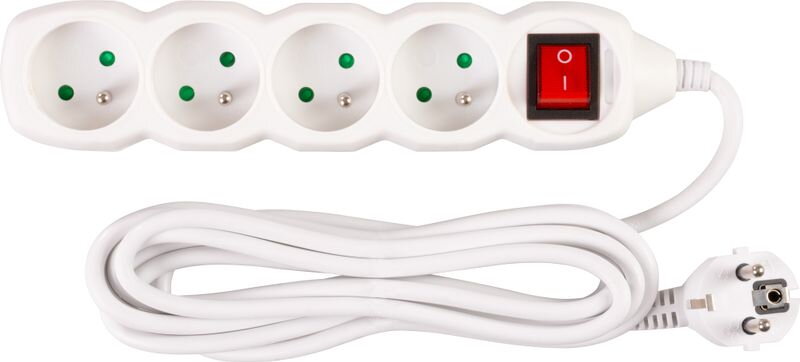 Predlžovací kábel DG-F804BK 3 m, biely, 4 zásuvky + vypínač Predlžovací kábel DG-F804BK 3 m, biely, 4 zásuvky + vypínač