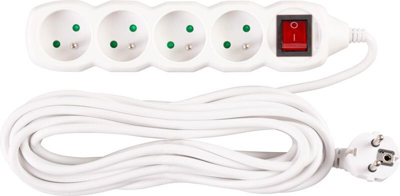 Predlžovací kábel DG-F804BK 7 m, biely, 4 zásuvky + vypínač Predlžovací kábel DG-F804BK 7 m, biely, 4 zásuvky + vypínač