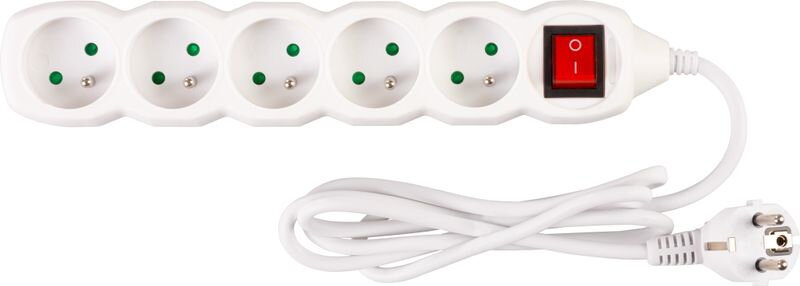Predlžovací kábel DG-F805BK 1,5 m, biely, 5 zásuviek + vypínač Predlžovací kábel DG-F805BK 1,5 m, biely, 5 zásuviek + vypínač