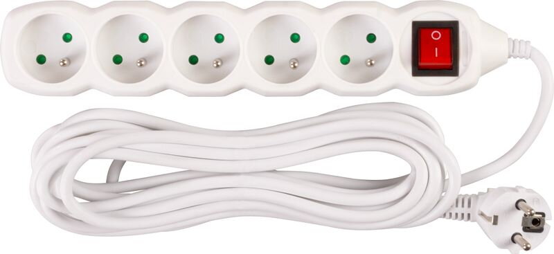 Predlžovací kábel DG-F805BK 5 m, biely, 5 zásuviek + vypínač Predlžovací kábel DG-F805BK 5 m, biely, 5 zásuviek + vypínač
