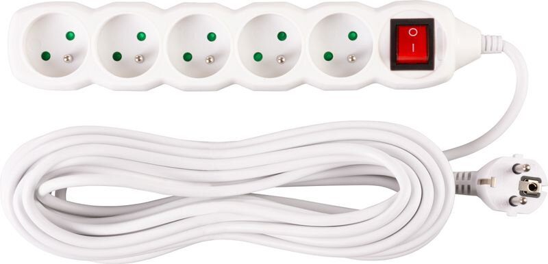 Predlžovací kábel DG-F805BK 10 m, biely, 5 zásuviek + vypínač Predlžovací kábel DG-F805BK 10 m, biely, 5 zásuviek + vypínač