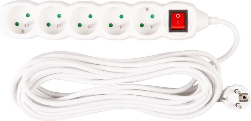Emos Predlžovací kábel 10 m, biely, 5 zásuviek + vypínač Emos Predlžovací kábel 10 m, biely, 5 zásuviek + vypínač