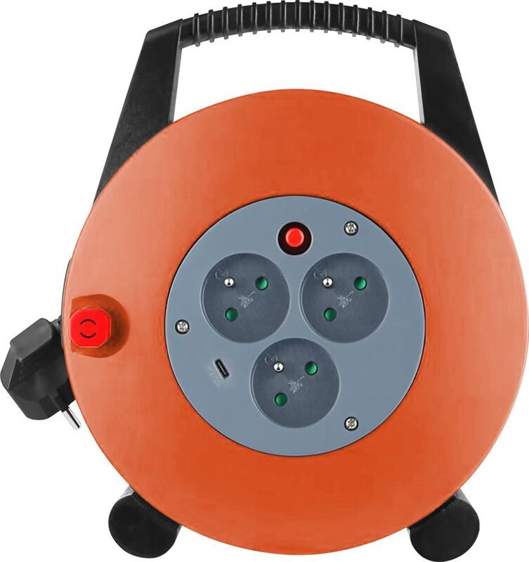 Predlžovací kábel na bubne Strend Pro, 10 m, 3x 16 A, USB-C Predlžovací kábel na bubne Strend Pro, 10 m, 3x 16 A, USB-C