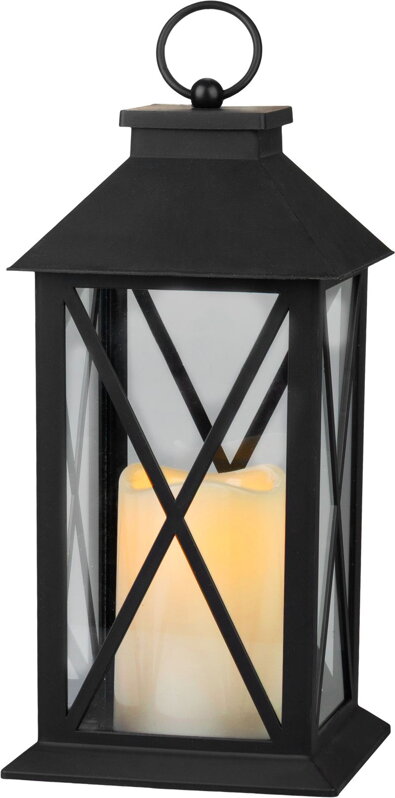 Lampáš LED teplá biela, 3xAAA, plast, časovač, čierny, 14x14x32.2 cm, pohyblivý plameň Lampáš LED teplá biela, 3xAAA, plast, časovač, čierny, 14x14x32.2 cm, pohyblivý plameň