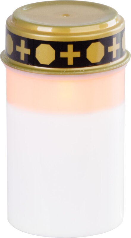 Kahanec na hrob s LED sviečkou, biely, 12 cm, plápolajúci plameň