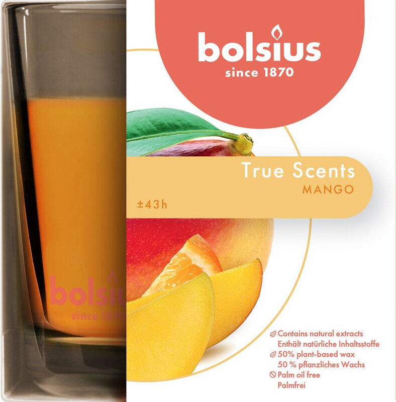Vonná sviečka Bolsius Jar True Scents 95/95 mm, mango, v skle Vonná sviečka Bolsius Jar True Scents 95/95 mm, mango, v skle