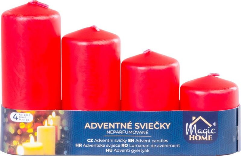 Adventné sviečky MagicHome, červené, 4 rôzne výšky