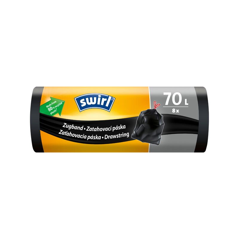 Vrecia na odpad Swirl, extra pevné, zaťahovacie, čierne, 70 l, 8 ks Vrecia na odpad Swirl, extra pevné, zaťahovacie, čierne, 70 l, 8 ks