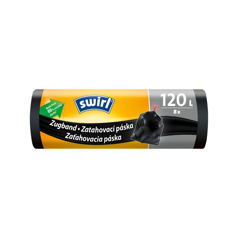 Vrecia na odpad Swirl, zaťahovacie, čierne, 120 l, 8 ks, extra pevné Vrecia na odpad Swirl, zaťahovacie, čierne, 120 l, 8 ks, extra pevné