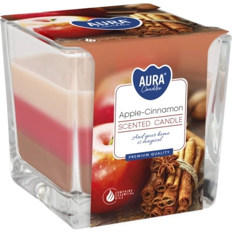 Sviečky AURA, v skle, trojfarebná, Jablko-škorica, 32h, 170g