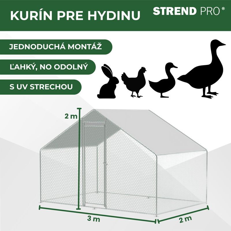 Kurín Strend Pro, pre hydinu, voliéra, klietka, kurnik, so strechou, 3x2x2 m Kurín Strend Pro, pre hydinu, voliéra, klietka, kurnik, so strechou, 3x2x2 m