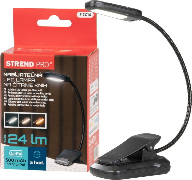 Lampa Strend Pro, knižná, LED, USB, 24 lm, 3 farebné odtiene, stmievateľná, nabíjateľná