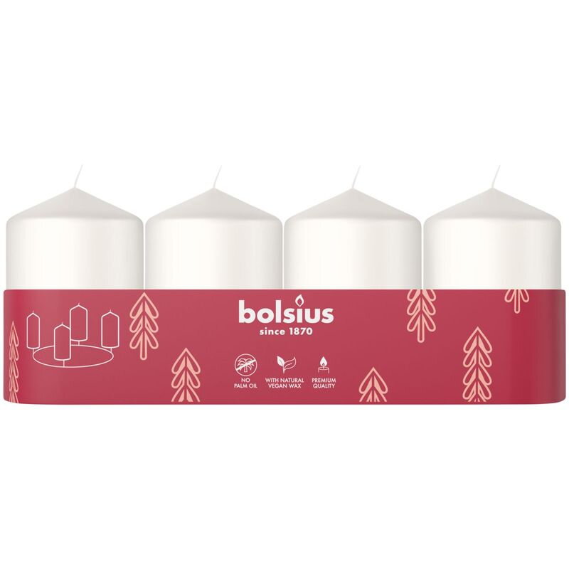 Sviečky Bolsius Pillar Advent, biele, 60×40 mm, bal. 4 ks Sviečky Bolsius Pillar Advent, biele, 60×40 mm, bal. 4 ks