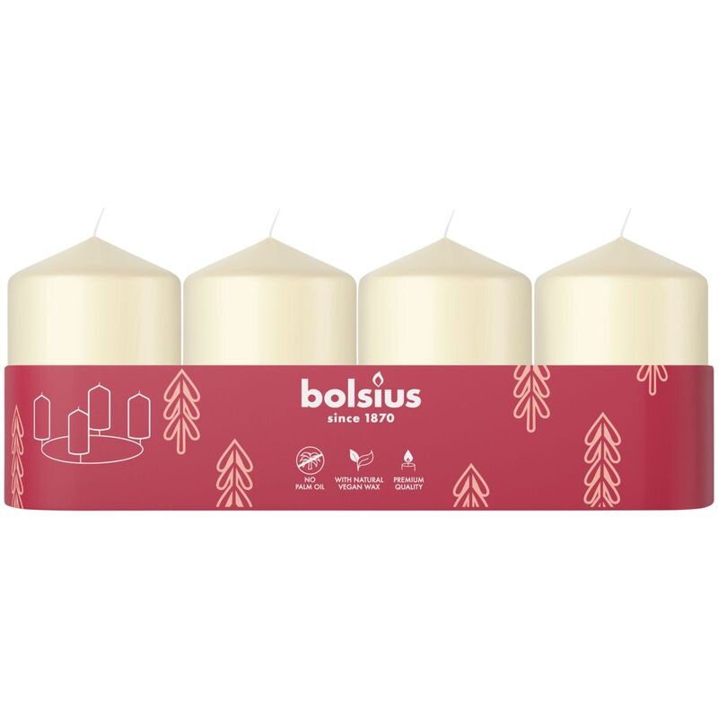 Sviečky Bolsius Pillar Advent, krémové, 60×40 mm, bal. 4 ks Sviečky Bolsius Pillar Advent, krémové, 60×40 mm, bal. 4 ks