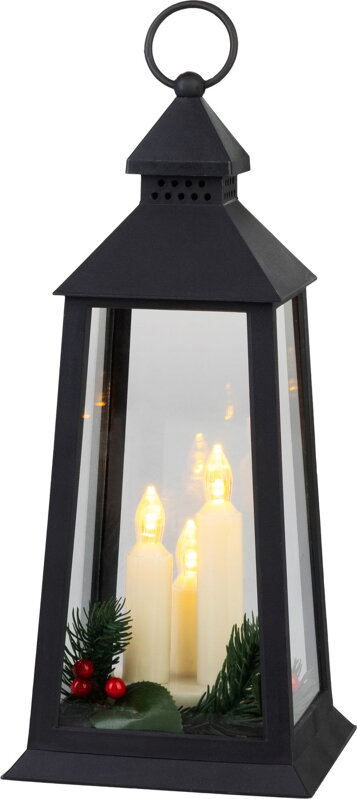 Vianočný lampáš plast, čierny, 3xLED žltá, 14x14x35 cm, 3xAAA Vianočný lampáš plast, čierny, 3xLED žltá, 14x14x35 cm, 3xAAA