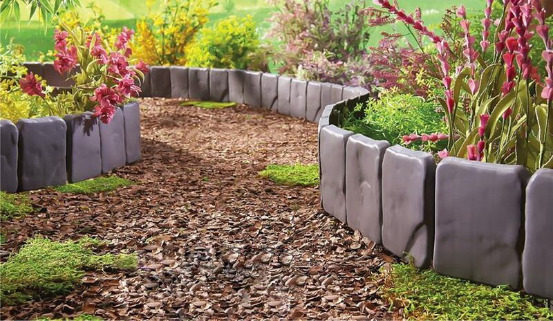 Plastový obrubník Strend Pro Garden, imitácia kameňa, 10 ks