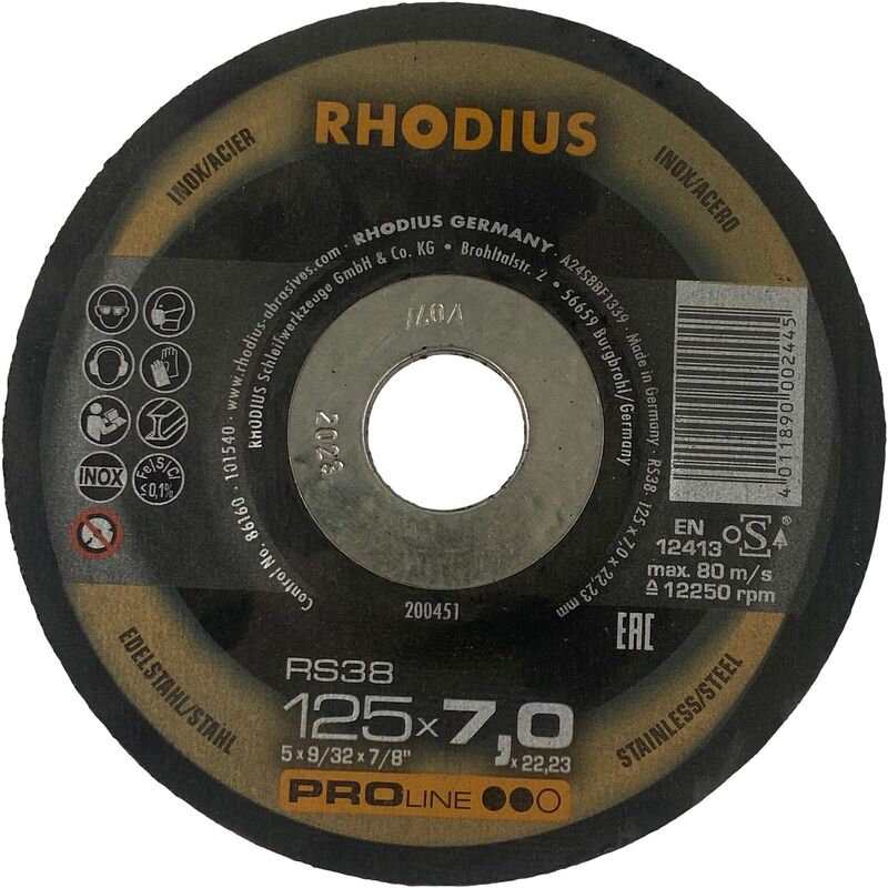 Kotúč Rhodius 200451, 125x7,0x22,2 mm, A24S8BF RS38 Kotúč Rhodius 200451, 125x7,0x22,2 mm, A24S8BF RS38