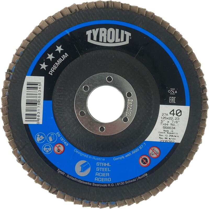 Kotúč Tyrolit 125x22,2 mm, A40-B, oceľ, Premium, šikmý Kotúč Tyrolit 125x22,2 mm, A40-B, oceľ, Premium, šikmý