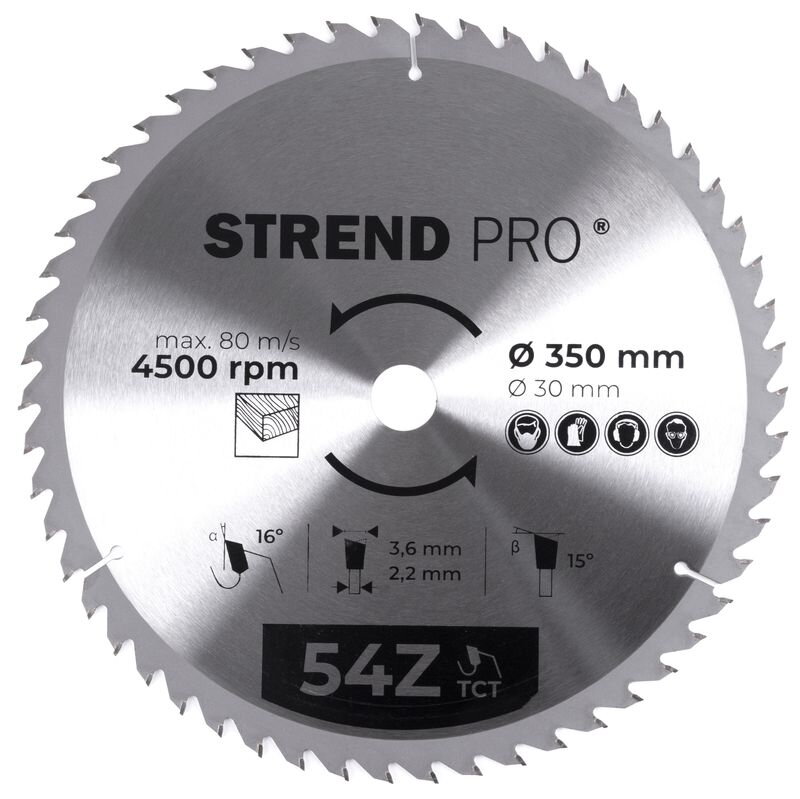 Pílový kotúč TCT 350x3.6x30 mm 54T, na drevo, SK plátkami Pílový kotúč TCT 350x3.6x30 mm 54T, na drevo, SK plátkami
