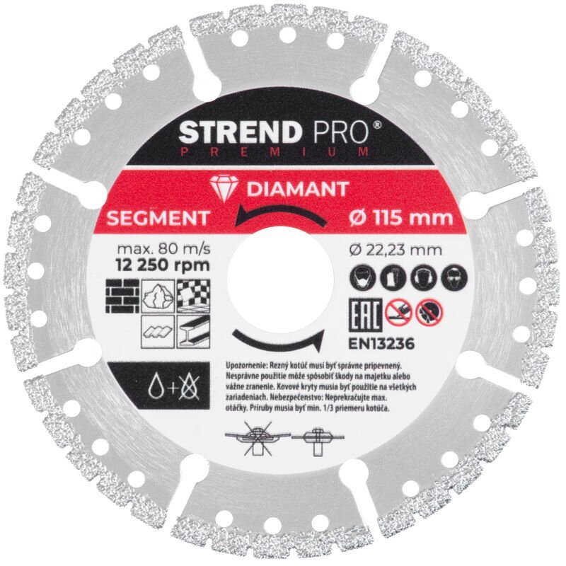 Diamantový kotúč Strend Pro Premium, Vacuum Brazed, 115 mm, rezný