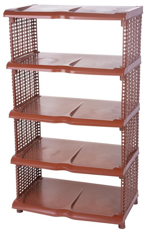 Regál na topánky Strend Pro – 5 priečkový, plast + ratan, 48x30,5x86 cm
