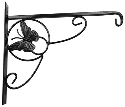 Vešiak, držiak na kvetináč, ozdobný s motýľom, kovový, 28x28 cm