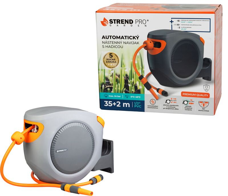 Navíjač na stenu, automatický Premium 1/2", so záhradnou hadicou L-35+2 m Navíjač na stenu, automatický Premium 1/2", so záhradnou hadicou L-35+2 m