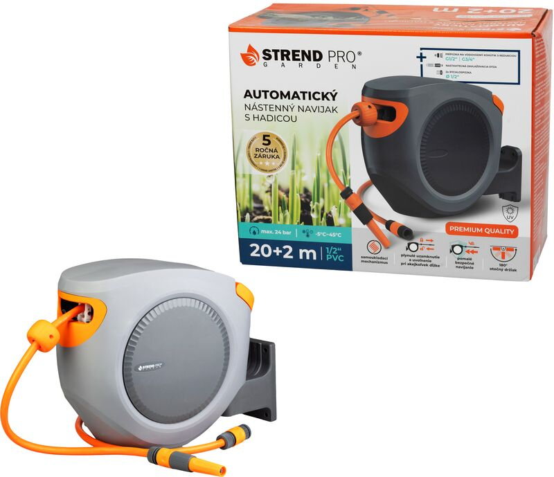 Navíjač na stenu, automatický Premium 1/2", so záhradnou hadicou L-20+2 m Navíjač na stenu, automatický Premium 1/2", so záhradnou hadicou L-20+2 m