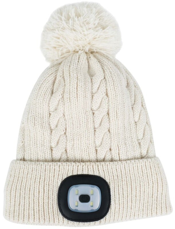 Čiapka s LED svetlom Damon biela, L, 4x SMD LED, 60 lm, s brmbolcom