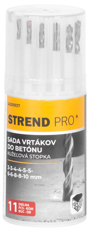 Sada vrtákov do betónu Strend Pro – 11 ks, valcová stopka