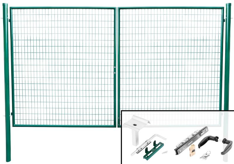 Brána 3580/1450/100x50 mm – dvojkrídlová záhradná brána, zelená Brána 3580/1450/100x50 mm – dvojkrídlová záhradná brána, zelená