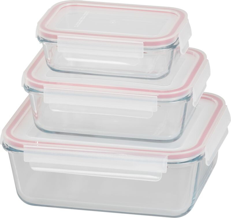Dózy MagicHome sada 3 ks, sklenené obdĺžnikové, 400/900/1900 ml