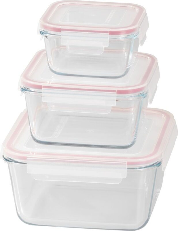 Dózy MagicHome sada 3 ks, sklenené štvorcové, 450/1000/1900 ml