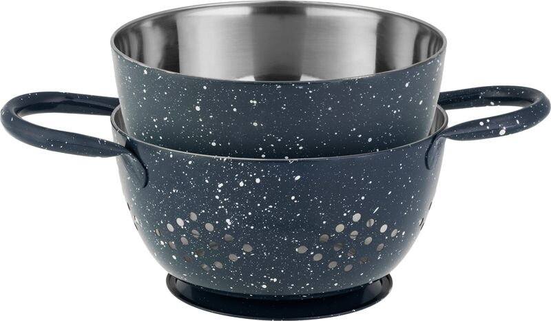 Cedník s misou MagicHome, 15,5 cm, s rúčkou, okrúhle otvory, nerez, sada 2 ks Cedník s misou MagicHome, 15,5 cm, s rúčkou, okrúhle otvory, nerez, sada 2 ks